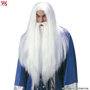 Peruca cu barbă și mustață albă maximă pentru vrăjitor