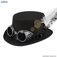 Cappello STEAMPUNK con piuma e occhiali