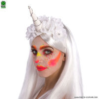 Copricapo Unicorno bianco con fiori