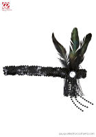 Diadema con Lentejuelas Negras y Plumas