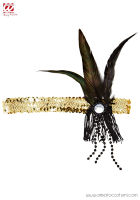 Diadema con Lentejuelas Doradas y Plumas