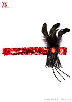 Headband with Red Sequins and Feathers