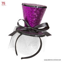 Glitter mini Top Hat on Headband Violet