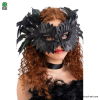 Maschera nera in ecopelle con piume e strass