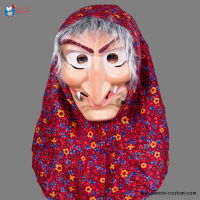 Witch Befana mask with scarf and hair